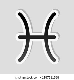 Astrological sign. Pisces simple icon. Sticker style with white border and simple shadow on gray background