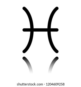 Astrological sign. Pisces simple icon. Black icon with mirror reflection on white background