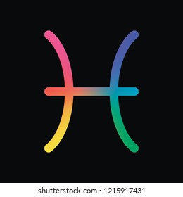 Astrological sign. Pisces simple icon. Rainbow color and dark background