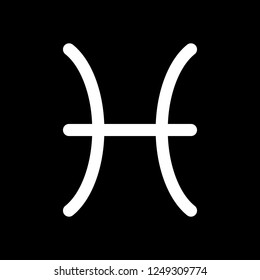 Astrological sign. Pisces simple icon. White icon on black background. Inversion