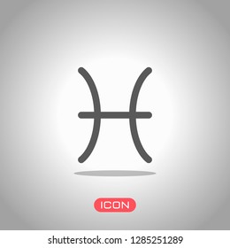 Astrological sign. Pisces simple icon. Icon under spotlight. Gray background