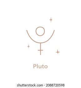 Astrological sign of Pluto cute contour style. Magic card, bohemian design, tattoo, engraving, witch cover.