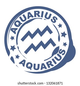 astrological sign rubber stamp with aquarius symbol