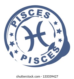 astrological sign rubber stamp with pisces symbol