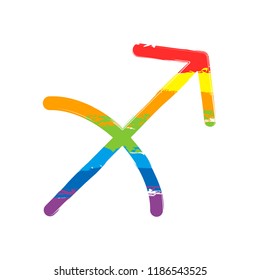 Astrological sign. Sagittarius simple icon. Drawing sign with LGBT style, seven colors of rainbow (red, orange, yellow, green, blue, indigo, violet