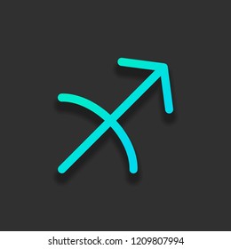 Astrological sign. Sagittarius simple icon. Colorful logo concept with soft shadow on dark background. Icon color of azure ocean