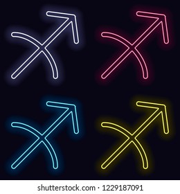 Astrological sign. Sagittarius simple icon. Set of neon sign. Casino style on dark background.