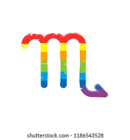 Astrological sign. Scorpio simple icon. Drawing sign with LGBT style, seven colors of rainbow (red, orange, yellow, green, blue, indigo, violet
