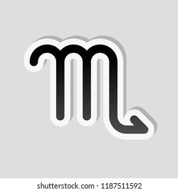 Astrological sign. Scorpio simple icon. Sticker style with white border and simple shadow on gray background