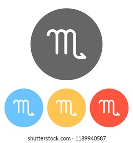 Astrological sign. Scorpio simple icon. Set of white icons on colored circles