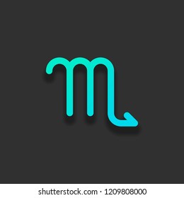 Astrological sign. Scorpio simple icon. Colorful logo concept with soft shadow on dark background. Icon color of azure ocean