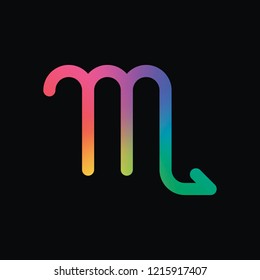 Astrological sign. Scorpio simple icon. Rainbow color and dark background