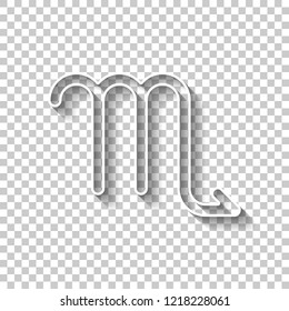 Astrological sign. Scorpio simple icon. White outline sign with shadow on transparent background