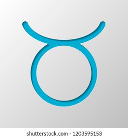 Astrological sign. Taurus simple icon. Paper design. Cutted symbol with shadow