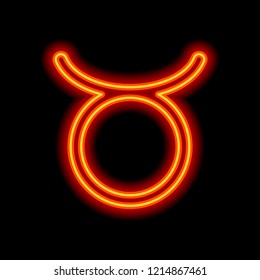 Astrological sign. Taurus simple icon. Orange neon style on black background. Light icon