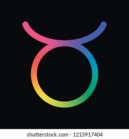 Astrological sign. Taurus simple icon. Rainbow color and dark background