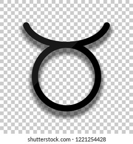 Astrological sign. Taurus simple icon. Black glass icon with soft shadow on transparent background