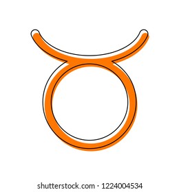 Astrological sign. Taurus simple icon. Isolated icon consisting of black thin contour and orange moved filling on different layers. White background