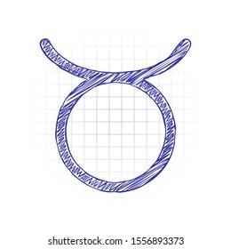 Astrological sign. Taurus simple icon. Hand drawn sketched picture with scribble fill. Blue ink. Doodle on white background