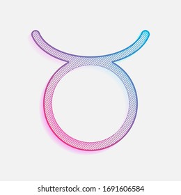 Astrological sign. Taurus simple icon. Colored logo with diagonal lines and blue-red gradient. Neon graphic, light effect