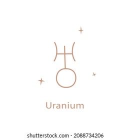 Astrological sign of Uranium cute contour style. Magic card, bohemian design, tattoo, engraving, witch cover
