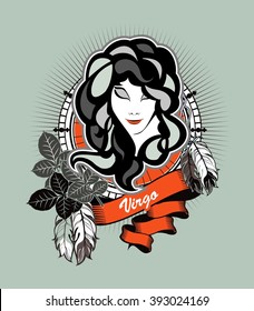 the astrological sign of Virgo, on the rectangle in vintage style
