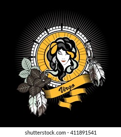 the astrological sign of Virgo, on the rectangle in vintage style