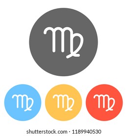 Astrological sign. Virgo simple icon. Set of white icons on colored circles