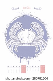 Astrological sign of the zodiac. Icon Cancer drawn in a linear style. Decoration in vintage style. Vector illustration.