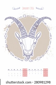 Astrological sign of the zodiac. Icon Capricorn drawn in a linear style. Decoration in vintage style. Vector illustration.