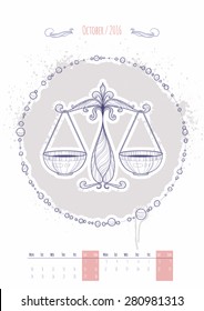 Astrological sign of the zodiac. Icon Libra drawn in a linear style. Decoration in vintage style. Vector illustration.