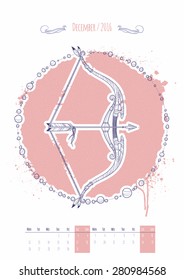 Astrological sign of the zodiac. Icon Sagittarius drawn in a linear style. Decoration in vintage style. Vector illustration.