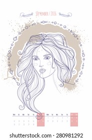 Astrological sign of the zodiac. Icon Virgo drawn in a linear style. Decoration in vintage style. Vector illustration.