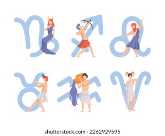 Astrological Sign or Sign of Zodiac with Male and Female Near Symbol Vector Set