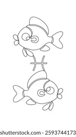 Astrological sign of the zodiac is Pisces, drawn with continuous line in minimalism, abstract, fish, icon, horoscope symbol, prediction, one line, editable vector contour