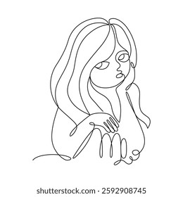 Astrological sign of the zodiac is Virgo, drawn with continuous line in minimalism, abstract, girl head, icon, horoscope symbol , one line, editable vector contour