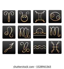 Astrological signs of the zodiac. Aries, Taurus, Gemini, Cancer, Leo, Virgo, Libra, Scorpio, Sagittarius, Capricorn, Aquarius, Pisces. Horoscope. Design for website, social media, stickers, logo.