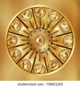 Astrological signs of the zodiac are gold objects.