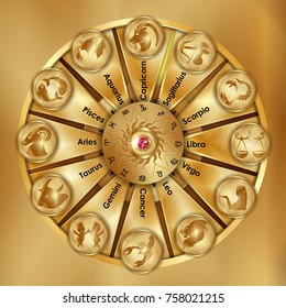 Astrological signs of the zodiac are gold objects.