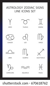 Astrological signs of zodiac. Linear minimalistic vector set