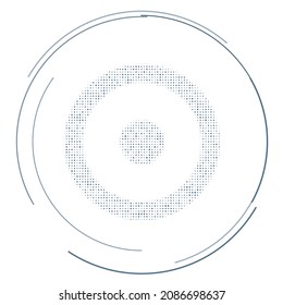 The astrological sun symbol filled with dark blue dots. Pointillism style. Vector illustration on white background