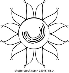 Astrological symbol. Coloring page adult and kids. Sun yellow vector doodle. Season spring summer. Planet of the solar system. Cartoon illustration vector