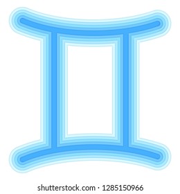 Astrological symbol of Gemini. Vector western Zodiac Horoscope sign in modern paper cut style in blue colors isolated on white background. Esoteric illustration.