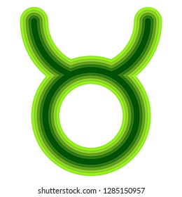Astrological symbol of Taurus. Vector western Zodiac Horoscope sign in modern paper cut style in green colors isolated on white background. Esoteric illustration.