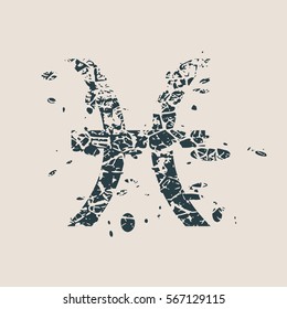 Astrological symbol. Vector illustration. Fish sign. Grunge splatter texture