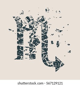 Astrological symbol. Vector illustration. Scorpion sign. Grunge splatter texture