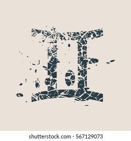 Astrological symbol. Vector illustration. Twins sign. Grunge splatter texture