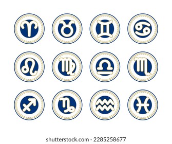 Astrological symbols Aries, Taurus, Gemini, Cancer, Leo, Virgo, Libra, Scorpio, Sagittarius, Capricorn, Aquarius and Pisces. Vector illustration isolated on white background