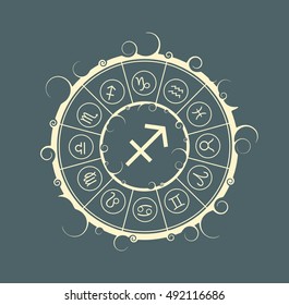 Astrological symbols in the circle. Vector illustration. Archer sign
