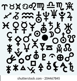 Astrological symbols. Image isolated on blue background